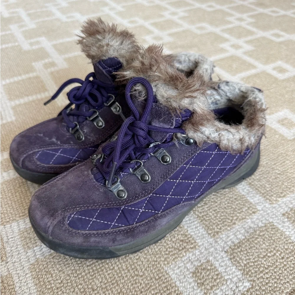 Lands End Powder Belle Winter Booties Purple Faux Fur Size 7